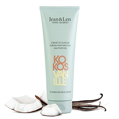 Jean & Len crema-olio doccia cocco & vaniglia, per pelli secche, formulazione ricca, per una sensazione di pelle delicatamente pulita e sensibilmente morbida, gel doccia vegano, 250 ml