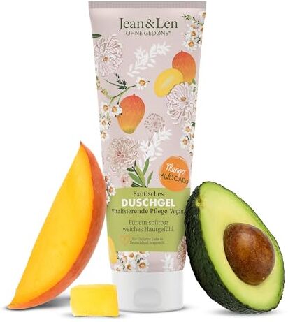 Jean & Len Gel doccia esotico Mango & Avocado, formulazione vitalizzante per una sensazione sensibilmente morbida sulla pelle, delicata pulizia della pelle, senza parabeni e siliconi, gel doccia vegano, 250 ml