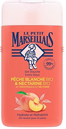 Le Petit Marseillais Gel doccia Bio pesca bianca e nettarina biologica (250 ml), doccia per la cura a pH neutro e delicata doccia aromatica con profumo particolarmente gradevole, idrata e rinfresca