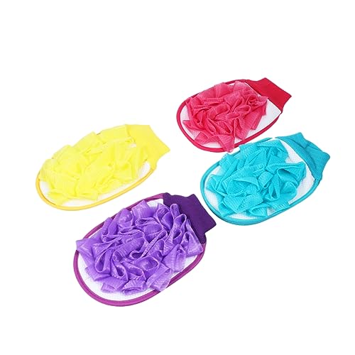 FRCOLOR 4 Pz guanto lava doccia spugna di luffa pouf doccia esfoliante guanti asciugamano per doccia asciugamano per la pulizia della doccia fare un bagno pezza per pulire