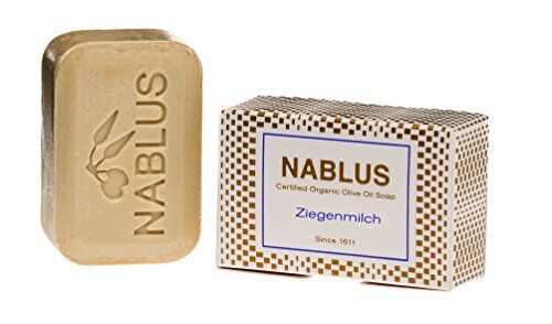 Nablus Soap Sapone all'olio di oliva biologico al latte di capra, senza olio di palma, in olio d'oliva extra vergine da prima spremimento, per pelle e corpo impuro/secca, 100 g