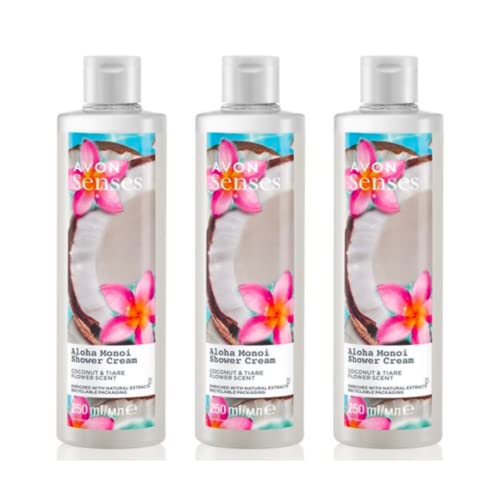 Generic Avon Aloha Monoi Crema doccia   Fiore di cocco e Tiare   Arricchito con estratti naturali   Preferito per le vacanze Confezione da 3, bianco cocco