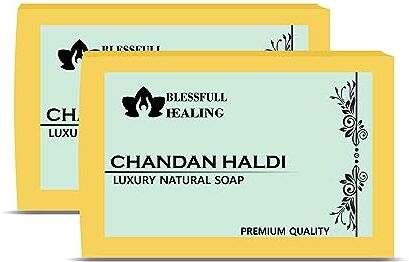 Blessfull Healing Organic Chandan Haldi Sapone Naturale Fatto a Mano di Lusso (125 Grammi / 4,4 OZ) (Confezione da 2)