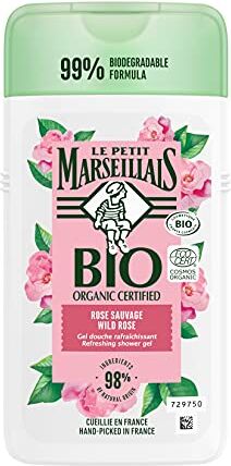 Le Petit Marseillais Gel doccia certificato biologico rosa selvatica (250 ml), doccia per la cura a pH neutra e delicata fragranza con profumo particolarmente gradevole, idrata e rinfresca