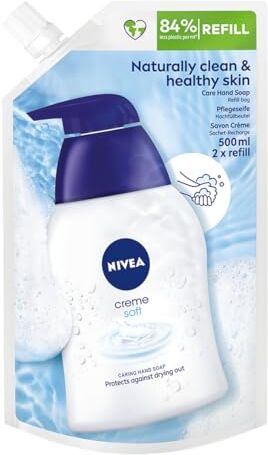 NIVEA Creme Soft Pflegeseife Nachfüllbeutel (500 ml), pflegende Handseife mit Mandel-Öl, mild duftende Flüssigseife zur sanften und hygienischen Reinigung