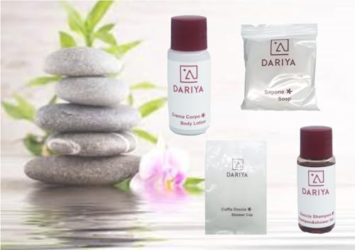 Generic Linea cortesia hotel DARIYA 1 KIT da 4 referenze : 50 cuffia doccia 100 saponette tonde 15 gr 100 flacone doccia shampoo 20 ml 125 flaconi igiene intima 20 ml