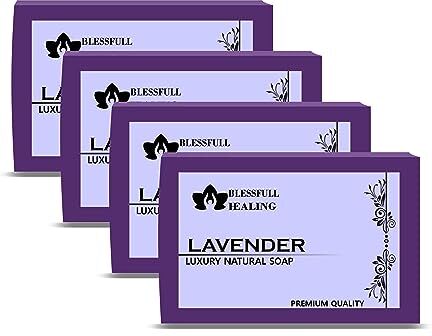 Blessfull Healing Organic Lavender Sapone Naturale Fatto A Mano Di Lusso (125 Grammi / 4,4 OZ) (Confezione Da 4)