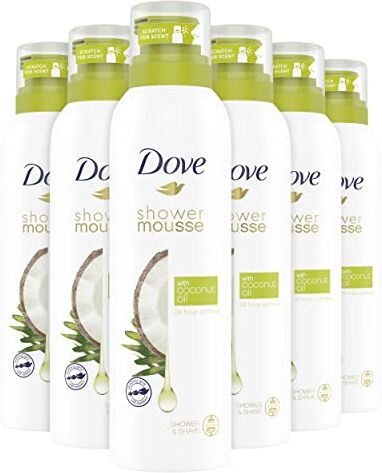 Dove Olio di cocco doccia schiuma infusa con oli essenziali Doccia Mousse per 24 ore morbidezza 200 ml confezione da 6