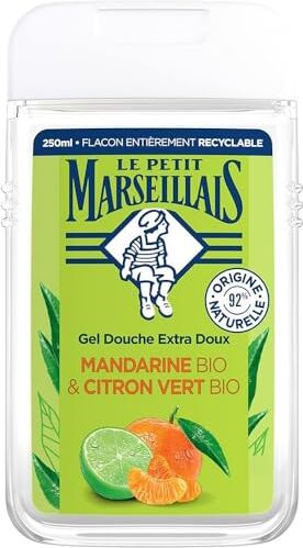 Le Petit Marseillais Gel Doccia Extra Dolce Mandarino Bio & Limone Verde Bio (flacone da 250ml) 92% di ingredienti di origine naturale Flacone completamente riciclabile