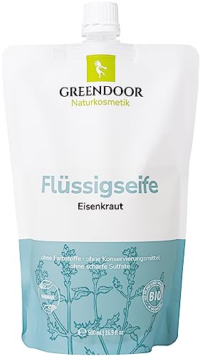 GREENDOOR Sapone liquido organico  VERBENA Lemony fresco, ricarica, sapone vegano 250 ml, senza olio di Palma, senza parabeni, sapone naturale mano-Kay con limone verbena, 100% naturale liquido