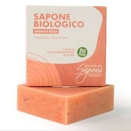 Generic Officina dei Saponi Sapone Artigianale Biologico Nutriente Argan e Rosa a base di olio extravergine di oliva biologico Toscano Vegan 100 gr