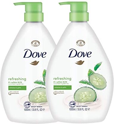 Dove Bagnodoccia   Bagnoschiuma Rinfrescante,con Cetriolo e Tè verde 1000 ml   Refreshing Cucumber & Green tea   CON POMPETTA INTEGRATA   PACCO DA 2