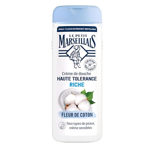 Le Petit Marseillais Crema doccia ad alta tolleranza ricco fiore di cotone (flacone da 400 ml) – 98% di ingredienti di origine naturale – per tutti i tipi di pelle, anche sensibili