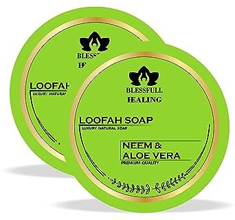 Blessfull Healing Organic Neem & Aloe Vera Sapone Naturale Fatto A Mano Di Luffa Di Lusso (125 Grammi / 4,4 OZ) (Confezione Da 2)