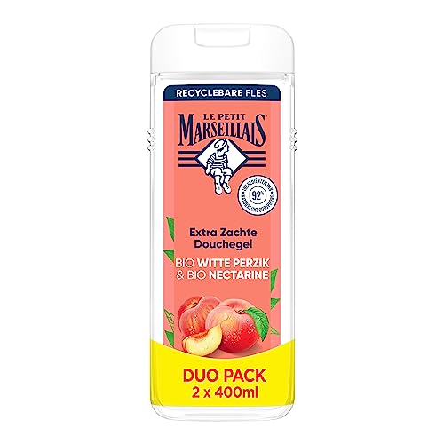 Le Petit Marseillais Gel doccia extra morbido bio pesca bianca e nettarina, pH neutro per la pelle e dermatologicamente testato, 12x400ml