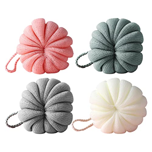 FRCOLOR Guanti Spugna Bagno Doccia Luffa 4 Pz Zucca Palla Doccia Mesh Pouf per Il Corpo Donne Uomini Schiuma Che Fanno Spugna Bagno Scrunchies Attrezzi Domestici