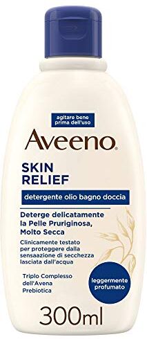 Aveeno Skin Relief Detergente Olio Bagno E Doccia, Olio doccia per pelle secca e pruriginosa, Olio detergente corpo con complesso di Avena Prebiotica, Bagnodoccia ad alta tollerabilità, 300 ml