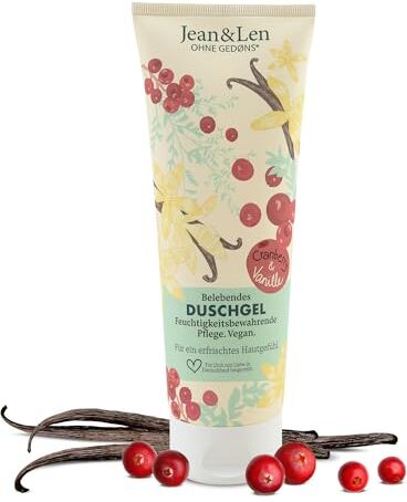 Jean & Len Gel doccia mirtilli e vaniglia, pH hautideal, doccia tonificante, con estratto di mirtillo e vaniglia, per pelle morbida, gel doccia vegano, senza parabeni e siliconi, 250 ml