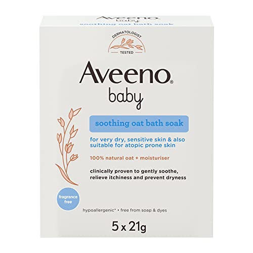 Aveeno Baby Sacchetti per Bagnetto Lenitivo all'Avena, per Pelli Delicate e Sensibili, 5 Sacchetti da 21 g