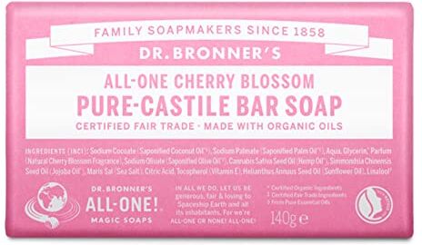 Dr. Bronner's Dr. Bronner’s Saponetta Bio in Puro Sapone di Castiglia, Fiori di Ciligio 140 gr, con Oli Biologici, per Viso, Mani, Corpo e Capelli, Delicata e Idratante, Biodegradabile, Vegana, Cruelty-Free