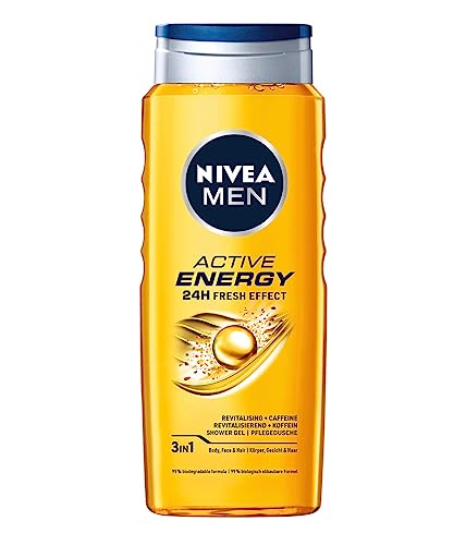 NIVEA MEN Active Energy 3 in 1 Gel doccia energizzante da uomo con caffeina, 500 ml