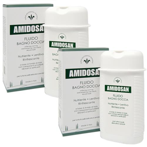 Generico 2x AMIDOSAN Fluido Bagno Doccia 300 ml Nutriente, Lenitivo, rinfrescante, a base di amido di mais, per pelli delicate e sensibili + in OMAGGIO 2 Tisane Funzionali Viropa