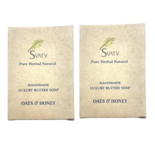 SVATV Handcrafted Sapone with Oats & Honey   Soothing Herbs   Moisturized skin Traditional Ayurvedic Herbal body Sapone bars for Men & Women, all skin types 125g x2 Bars