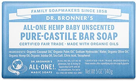 Dr. Bronner's Baby Unscented Sapone di barra di puro-castile, 140 gr