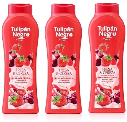 Generico 3 Pezzi Gel da Bagno Tulipan Negro Fragola e Ciliegia Intensamente Profumato 650 ML