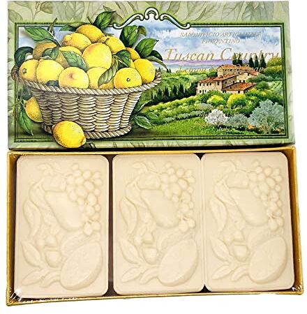 Saponificio Artigianale Fiorentino Limone toscano, confezione da 3 saponetta da 125 g Sapone italiano fatto a mano di Fiorentino