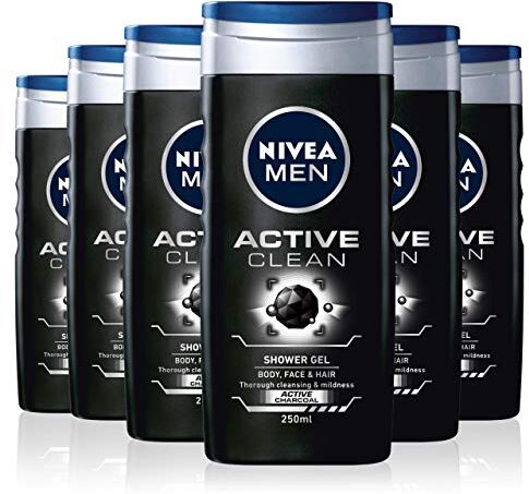 NIVEA Men, Active Clean, gel doccia, confezione da 6