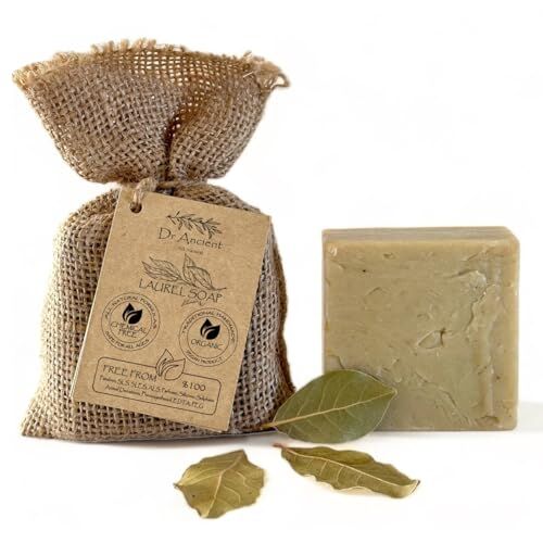 Dr.Ancient Sapone di Aleppo con olio di alloro% 40 e olio d'oliva% 60 biologico naturale vegano tradizionale fatto a mano antico senza chimiche, saponi naturali puri, 140 g (confezione da 1)