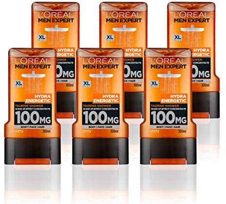 L'Oreal L'Oréal Men Expert Hydra Energetic Gel doccia da uomo, 300 ml, confezione da 6, confezione da 6