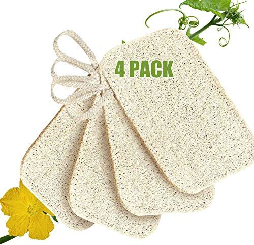 VDSOW Luffa Spugna, 4 Pezzi Loofah Spugna di Luffa Esfoliante con Corda, Spugna Luffa Naturale Biodegradabile Spugne Vegetali Scrubber Spazzola di Luffa per Fare il Bagno, Lavare i Piatti, Pulire la Cucina