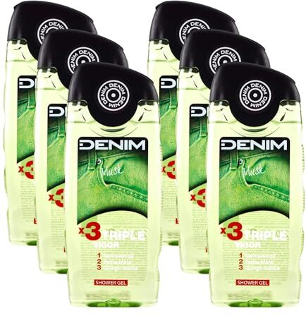 Generic Denim Gel Doccia, Triple Vigor, Doccia Schiuma Rivitalizzante e Tonificante al Muschio, Formato da 250ml (6 Unità)