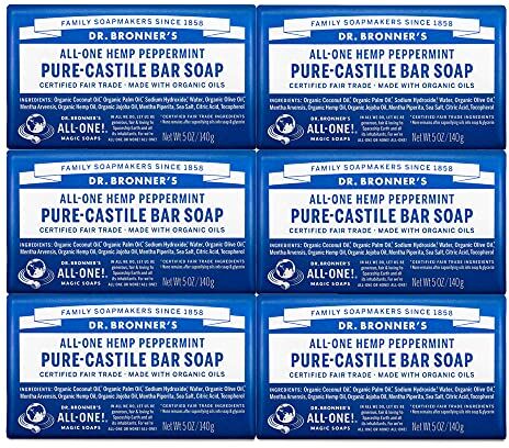 Dr. Bronner's Pure-Castiglia Bar Soap menta piperita, 141,7 g (confezione da 6)