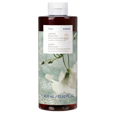 KORRES JASMINE Gel doccia con estratto detergente di salvia, profumato con delicata fragranza floreale di gelsomino, dermatologicamente testato, vegano, senza siliconi e parabeni, 400 ml KORRES JASMINE Gel doccia con estratto detergente di salvia, profumato con delicata fragranza floreale di gelsomino, dermatologicamente testato, vegano, senza siliconi e parabeni, 400 ml