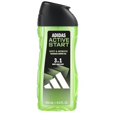Adidas Gel doccia 3 in 1 Active Start con profumo aromatico speziato, 250 ml Adidas Gel doccia 3 in 1 Active Start con profumo aromatico speziato, 250 ml