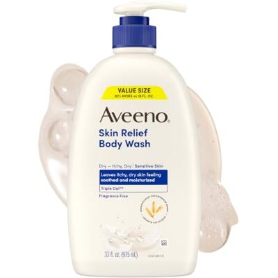 Aveeno Sollievo della pelle senza profumo Body Wash con l'avena per lenire secco prurito, Gentle, Sapone-Free & Dye-Free per la pelle sensibile, 33 fl. oz Aveeno Sollievo della pelle senza profumo Body Wash con l'avena per lenire secco prurito, Gentle, Sapone-Free & Dye-Free per la pelle sensibile, 33 fl. oz