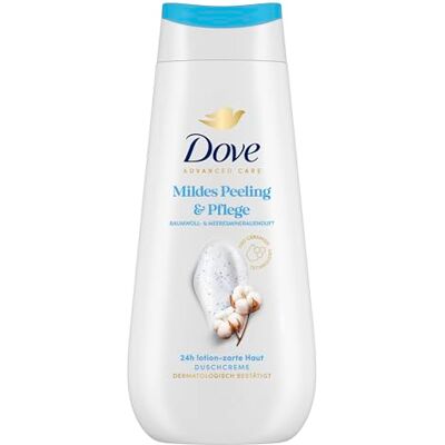 Dove Advanced Care, crema doccia, esfoliante delicato e cura, profumo di cotone e minerali marini, 225 ml Dove Advanced Care, crema doccia, esfoliante delicato e cura, profumo di cotone e minerali marini, 225 ml