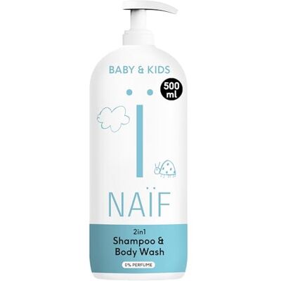 Naïf Shampoo e Docciaschiuma 2 in 1 per Neonati e Bambini 0% Profumo – Detersione delicata senza lacrime, senza SLES né microplastiche, ingredienti naturali, dermatologicamente testato – 500 ml Naïf Shampoo e Docciaschiuma 2 in 1 per Neonati e Bambini 0% Profumo – Detersione delicata senza lacrime, senza SLES né microplastiche, ingredienti naturali, dermatologicamente testato – 500 ml