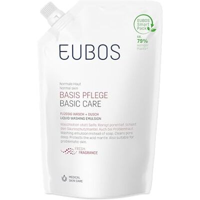 EUBOS BASIS PFLEGE Detergente liquido + sacchetto di ricarica per doccia Lozione detergente delicata per pelli sensibili, contro le impurità, pH neutro, tollerabilità cutanea dermatologicamente EUBOS BASIS PFLEGE Detergente liquido + sacchetto di ricarica per doccia Lozione detergente delicata per pelli sensibili, contro le impurità, pH neutro, tollerabilità cutanea dermatologicamente