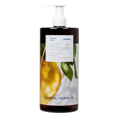 KORRES BASIL LEMON Gel doccia con estratto di salvia, con delizioso profumo di basilico fresco e accordo di agrumi, dermatologicamente testato, vegano, silicone e parabeni, 1 l KORRES BASIL LEMON Gel doccia con estratto di salvia, con delizioso profumo di basilico fresco e accordo di agrumi, dermatologicamente testato, vegano, silicone e parabeni, 1 l