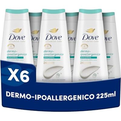 Dove Bagnoschiuma Dermo-Ipoallergenico, Bagnodoccia Idratante, Formula Delicata sul Microbioma della Pelle, Agenti Idratanti Vegetali, Senza Solfati SLES, Bagnodoccia Uomo e Donna, 6 Pezzi da 225ml Dove Bagnoschiuma Dermo-Ipoallergenico, Bagnodoccia Idratante, Formula Delicata sul Microbioma della Pelle, Agenti Idratanti Vegetali, Senza Solfati SLES, Bagnodoccia Uomo e Donna, 6 Pezzi da 225ml