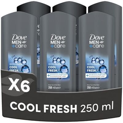 Dove , Doccia Men+Care Cool Fresh, Docciaschiuma Uomo 3 in 1 Idratante Corpo, Viso e Capelli, con Tecnologia MicroMoisture, Dona 24 Ore di Idratazione, 6 Pezzi da 250 ml Dove , Doccia Men+Care Cool Fresh, Docciaschiuma Uomo 3 in 1 Idratante Corpo, Viso e Capelli, con Tecnologia MicroMoisture, Dona 24 Ore di Idratazione, 6 Pezzi da 250 ml