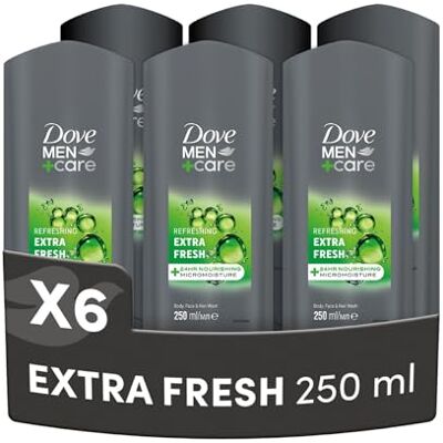 Dove , Doccia Men+Care Extra Fresh, Docciaschiuma Uomo 3 in 1 Idratante Corpo, Viso e Capelli, con Tecnologia MicroMoisture, Dona 24 Ore di Idratazione, 6 Pezzi da 250 ml Dove , Doccia Men+Care Extra Fresh, Docciaschiuma Uomo 3 in 1 Idratante Corpo, Viso e Capelli, con Tecnologia MicroMoisture, Dona 24 Ore di Idratazione, 6 Pezzi da 250 ml