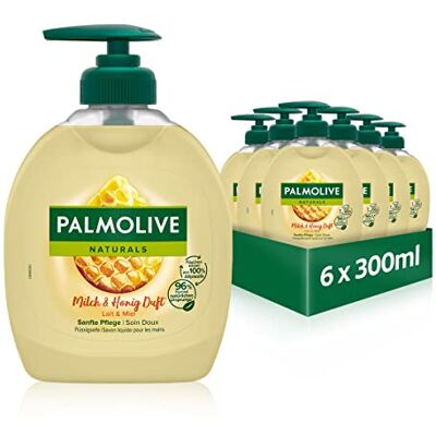 Palmolive Sapone Naturals latte e miele 6 x 300 ml sapone liquido per tutti i tipi di pelle, sapone per le mani, sapone liquido per le mani Palmolive Sapone Naturals latte e miele 6 x 300 ml sapone liquido per tutti i tipi di pelle, sapone per le mani, sapone liquido per le mani