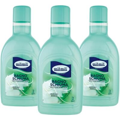 Milmil Bagno Schiuma, Fragranza Muschio Bianco, Pratico Formato Convenienza, Dermatologicamente Testato 3 x 2000 ml Milmil Bagno Schiuma, Fragranza Muschio Bianco, Pratico Formato Convenienza, Dermatologicamente Testato 3 x 2000 ml