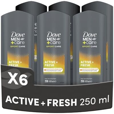 Dove , Doccia Men+Care Sports Active, Docciaschiuma Uomo 3 in 1 Idratante Corpo, Viso e Capelli, con Tecnologia MicroMoisture, Dona 24 Ore di Idratazione, 6 Pezzi da 250 ml Dove , Doccia Men+Care Sports Active, Docciaschiuma Uomo 3 in 1 Idratante Corpo, Viso e Capelli, con Tecnologia MicroMoisture, Dona 24 Ore di Idratazione, 6 Pezzi da 250 ml