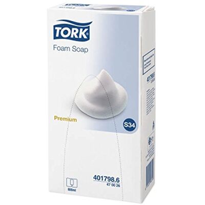 Tork S34 Sapone Schiuma Premium, 800 ml Volume (confezione da 6) Tork S34 Sapone Schiuma Premium, 800 ml Volume (confezione da 6)